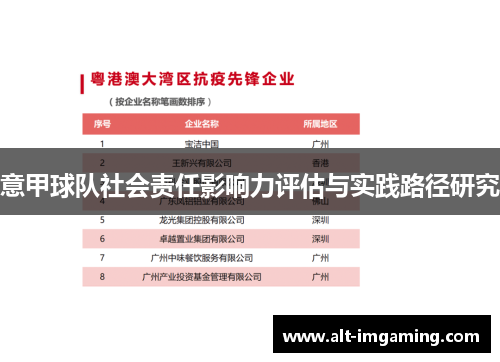 意甲球队社会责任影响力评估与实践路径研究