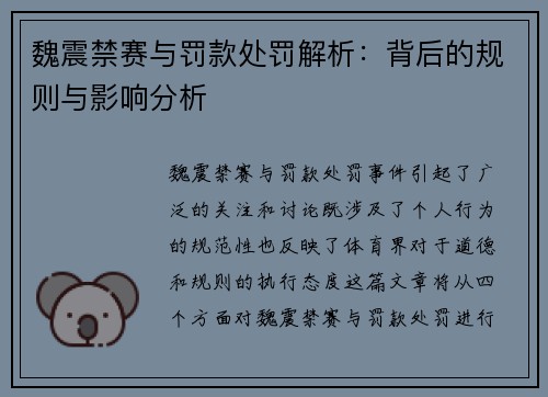 魏震禁赛与罚款处罚解析：背后的规则与影响分析